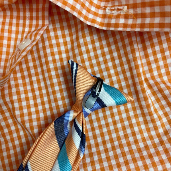 Izod Boys Orange Gingham Shirt & Striped Clip-On Tie Set Size 6
