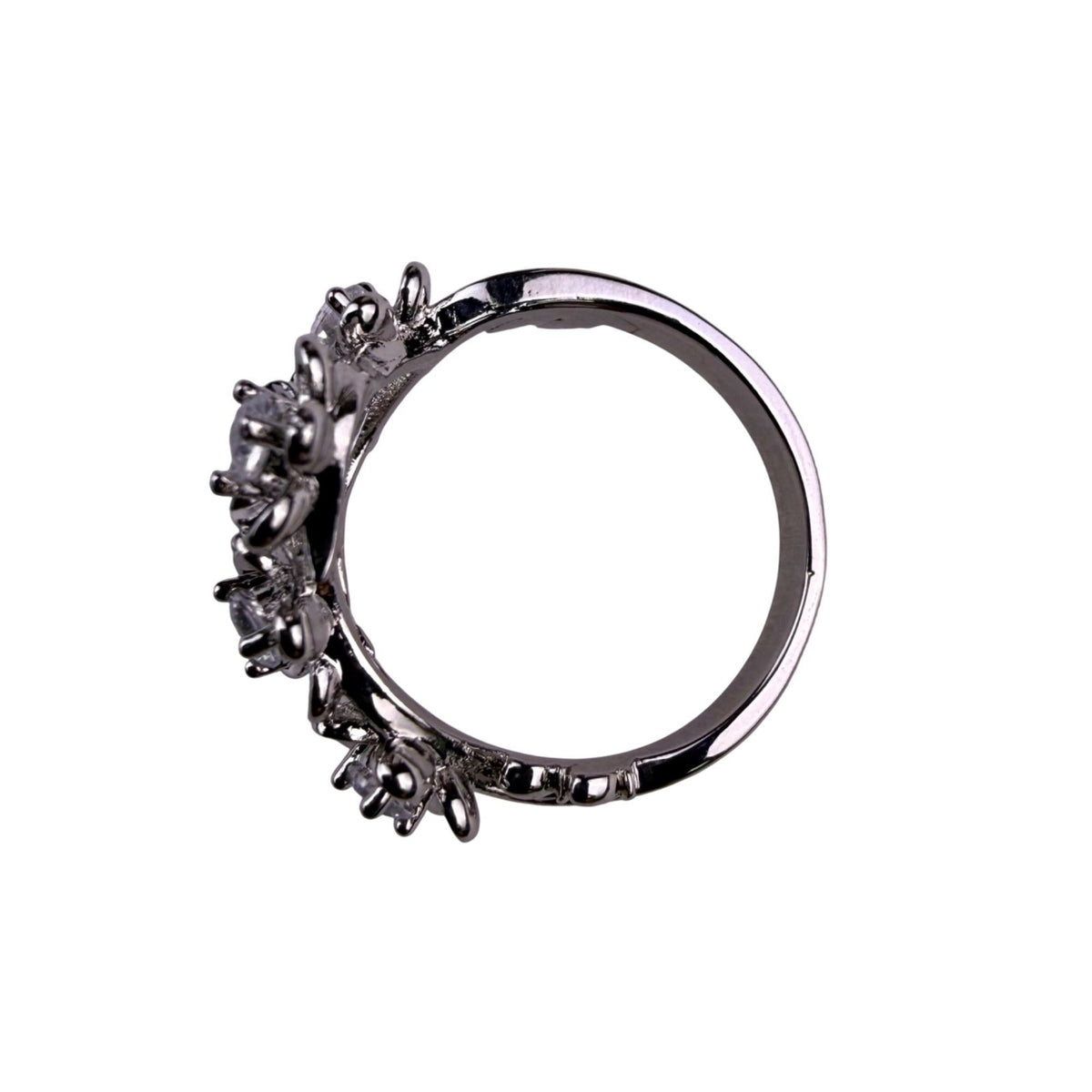 Vintage Unknown Womens Silver Tone Flower Ring W/ Clear Stones Size 7 Approx.