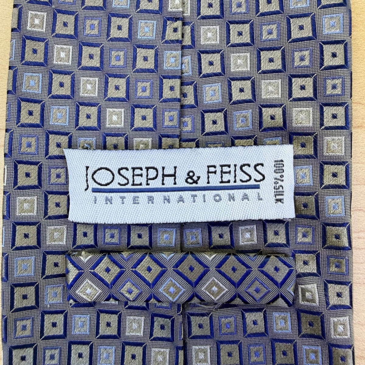 Joseph & Feiss Mens Blue Silk Geometric Pattern Handmade Tie