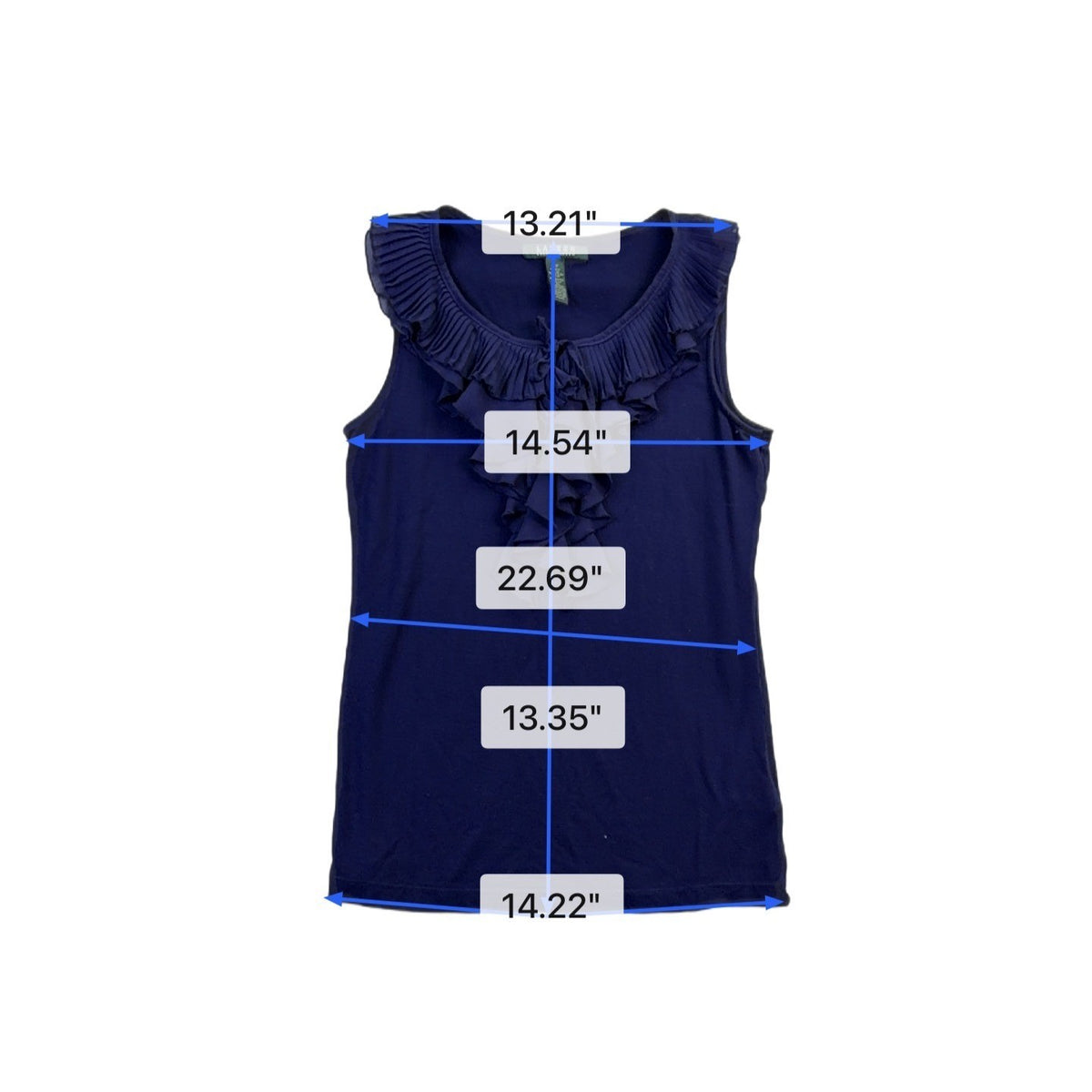 Lauren Ralph Lauren Womens Navy Sleeveless Ruffle Front Top Size SP