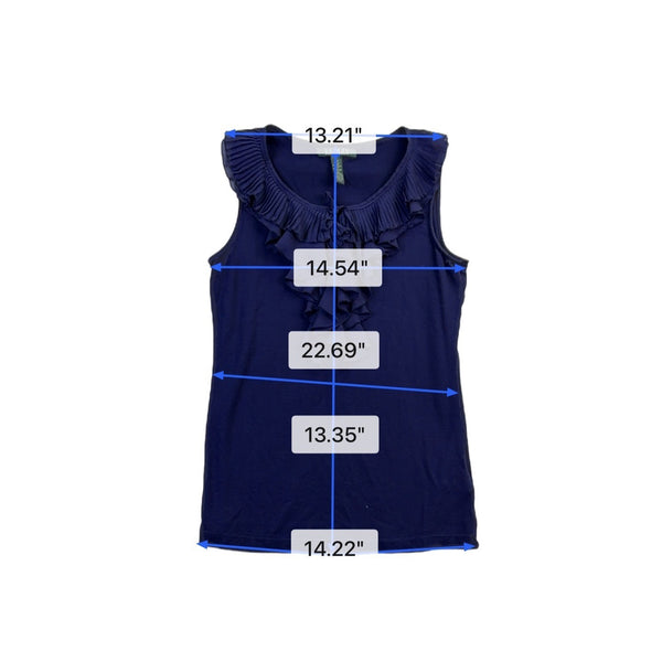 Lauren Ralph Lauren Womens Navy Sleeveless Ruffle Front Top Size SP