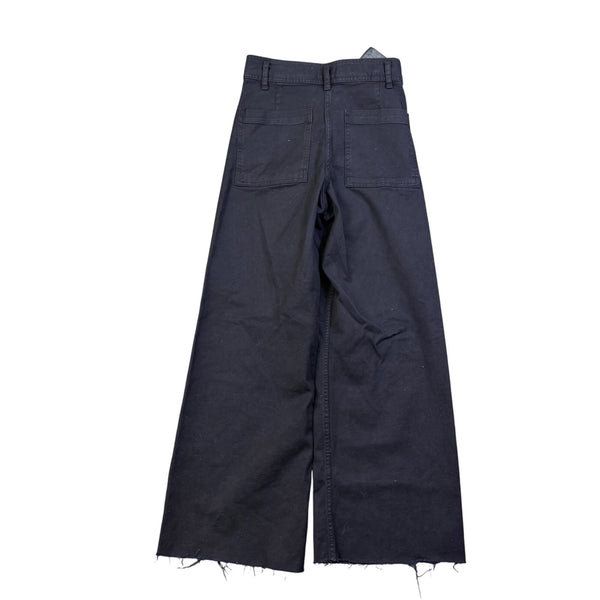 Zara Womens Black Cotton Wide-Leg Frayed Hem High-Waist Jeans Size 4