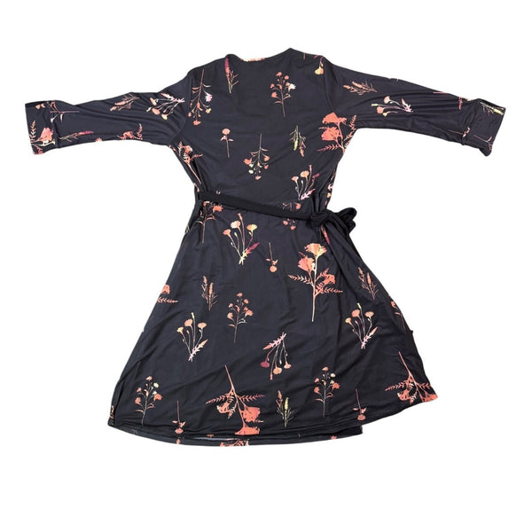 Helene Clarkson Womens Black Wrap Dress Floral Print Size L