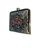 Vintage Womens Floral Tapestry Gold Metal Frame Triple Magnification Dual Mirror