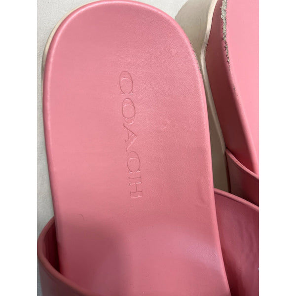 Coach Women’s Pink Double Buckle Sliders Sandals Sz 6, Signs of wear are visible