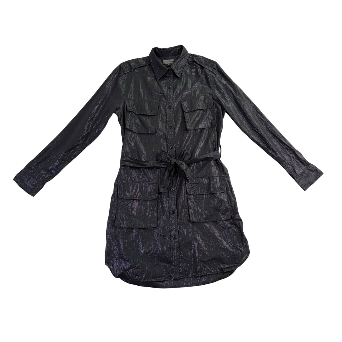 Polo Ralph Lauren Womens Black Shirt Dress With Pockets Belted Size M