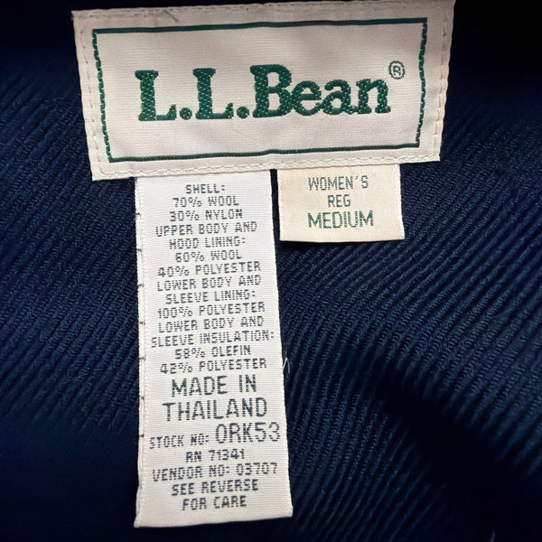 L.L. Bean Womens Plaid Wool-Blend Hooded Toggle Coat Blue/Yellow Sz M