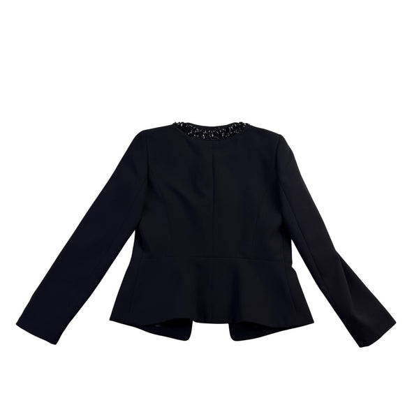 Nipon Boutique Womens Black Embellished Collar Open-Front Jacket Size 4