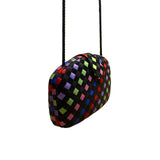 Women’s Black Multicolor Woven Satin Clasp Closure  Crossbody Purse Bag