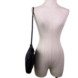 Anne Klein Women’s Dark Blue Leather Soft Woven Detail Logo Tag Shoulder Bag