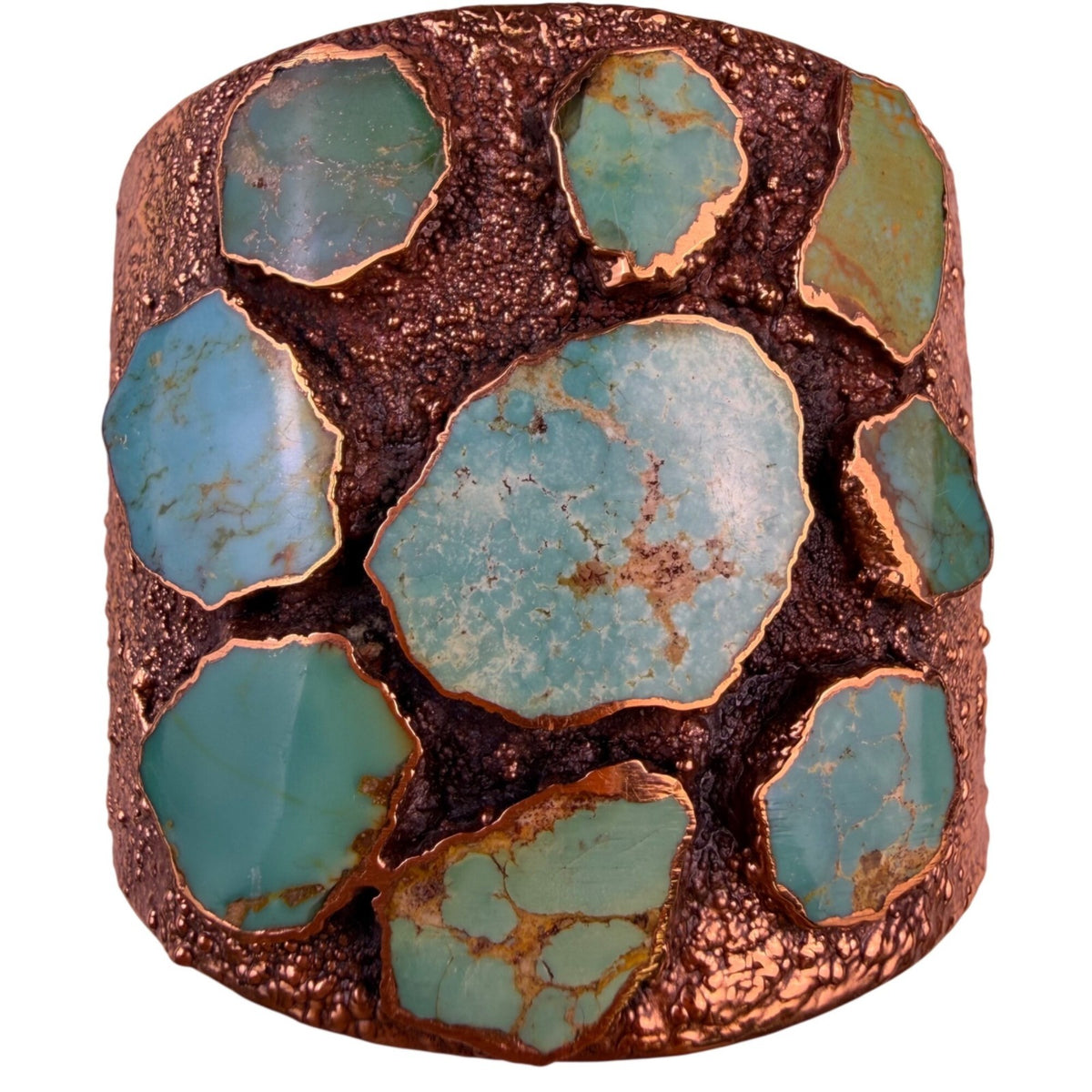 Handcrafted Vintage Solid Copper Cuff Bracelet With Inlaid Green Turquoise
