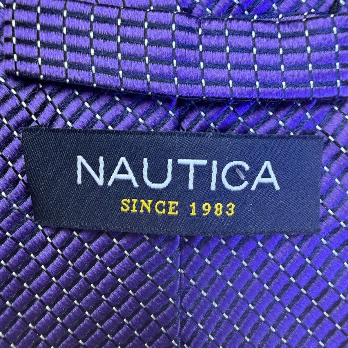 Nautica Mens Blue Silk Checkered Necktie Woven Pattern