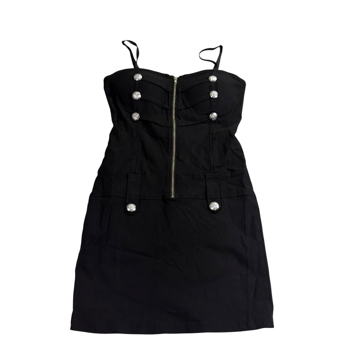 Body Central Women’s Black Mini Dress W/ Button Detail Zip Front Size M