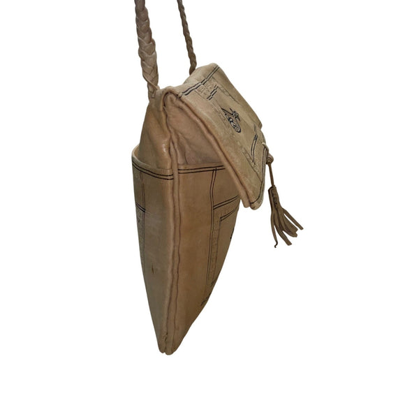 Vintage Women’s Beige Leather Handcrafted Tassel & Braided Strap Shoulder Bag