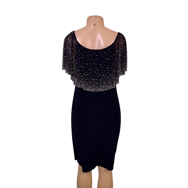 MSK Womens Navy Polyester Beaded Chiffon Overlay Midi Dress Size M