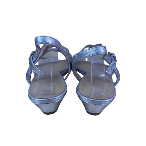 Talbots Women’s Metallic Silver Leather Strappy Slingback Wedge Sandals Size 7M