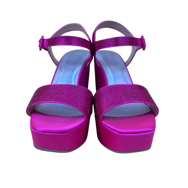 Maripé Women’s Fuchsia Rhinestone Ankle Strap  Platform AVA Wedge Sandals Sz 10M