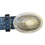 Streets Ahead Womens Black Leather Belt Croc Embossed Western Silver Buckle M