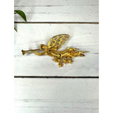Signed Gold Crown Inc Gold Tone Angel Christmas Brooch Pin