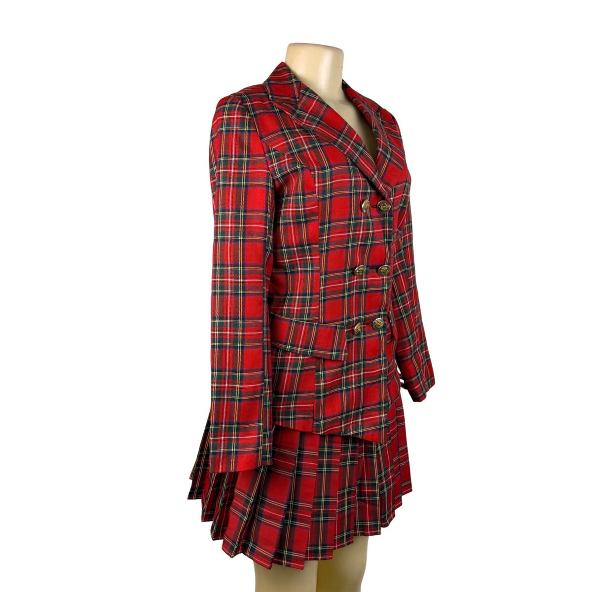 Hug Sunshine Womens Red Plaid Blazer & Pleated Skirt Set Sz L