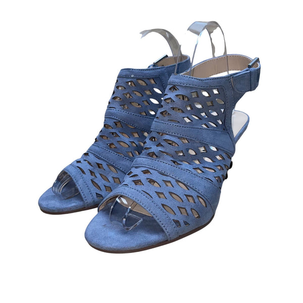 Unisa Women’s Blue Textile Cutout Back Buckle Heeled Perle Sandals Size 7.5M
