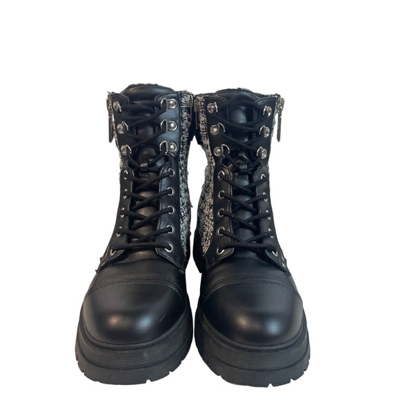 Nine West Women's Black And White Side Zipper Hi Top Boots Sz 9M