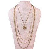 Four-Strand Floral Gold Tone Womens Metal Locket Necklace Vintage 1960s