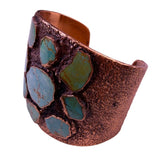 Handcrafted Vintage Solid Copper Cuff Bracelet With Inlaid Green Turquoise
