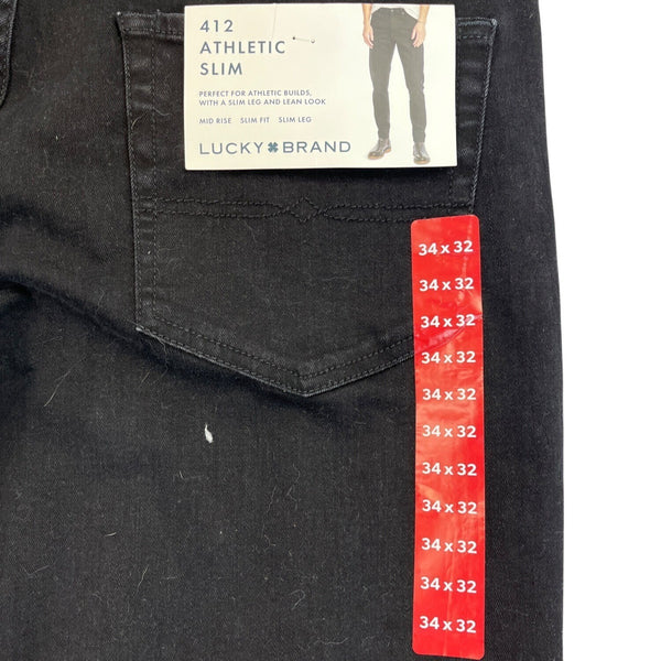Lucky Brand Mens 412 Athletic Slim Jeans Black Mid Rise Stretch Sz 34x32 - New
