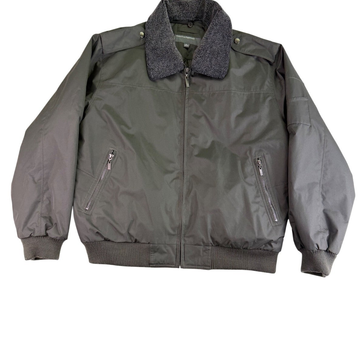 Perry Ellis Portfolio Mens Green Polyester Bomber Jacket Sherpa-Lined Collar Siz