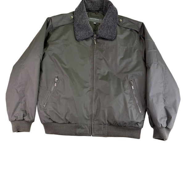 Perry Ellis Portfolio Mens Green Polyester Bomber Jacket Sherpa-Lined Collar Siz