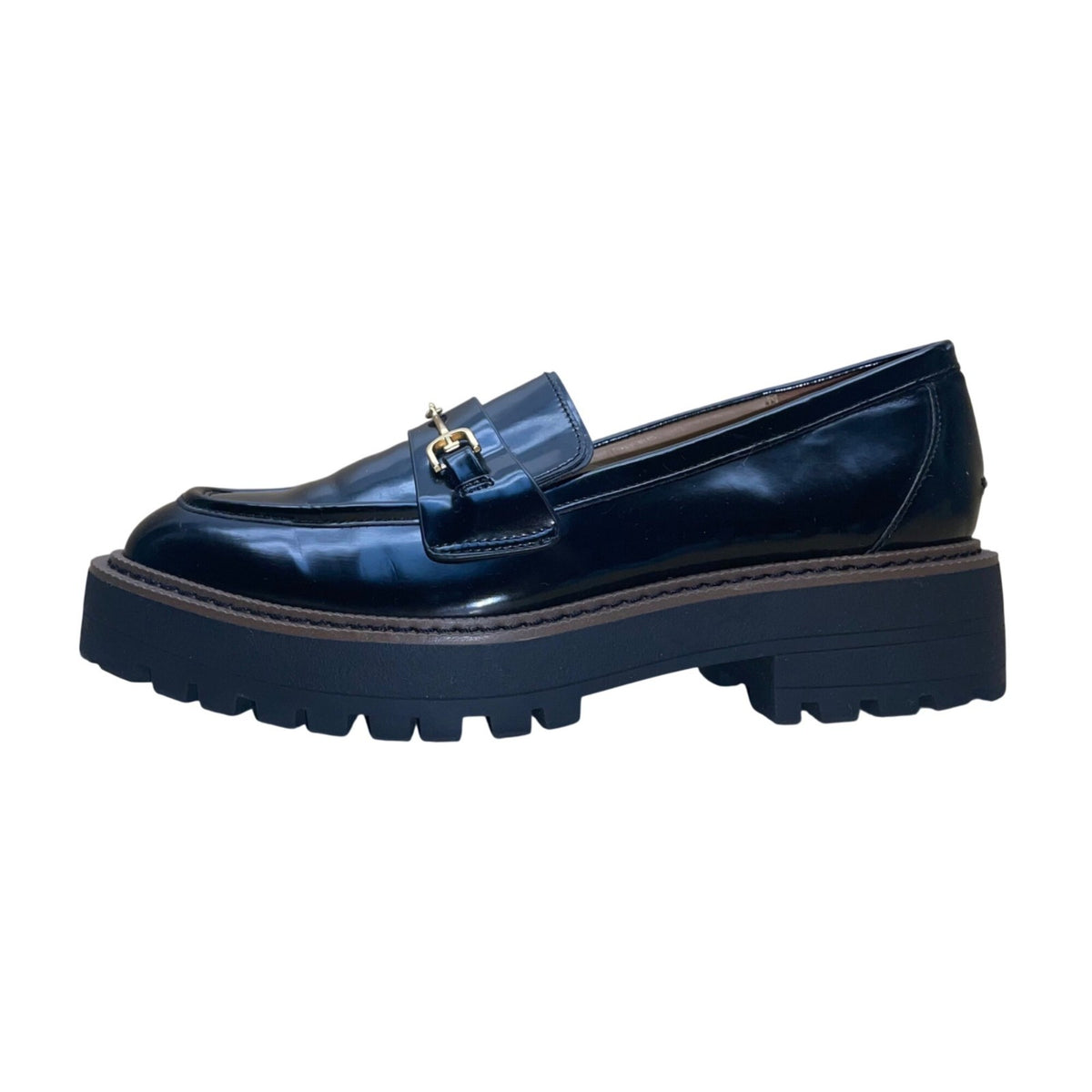 Sam Edelman Women’s Black Faux Patent Leather Horsebit Accent Lug Loafers Sz 8M