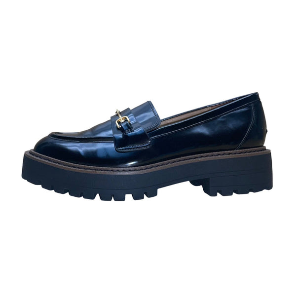 Sam Edelman Women’s Black Faux Patent Leather Horsebit Accent Lug Loafers Sz 8M