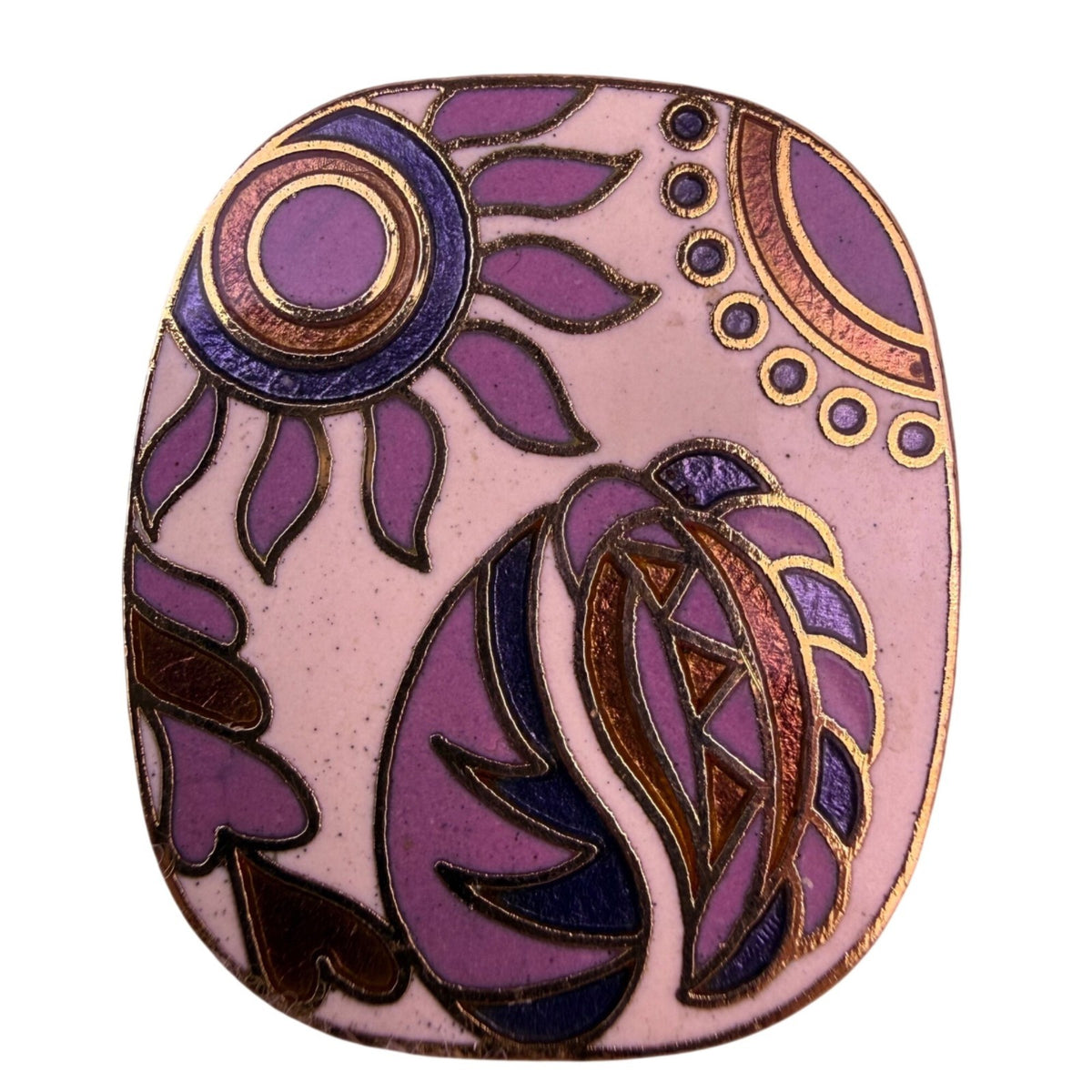 Giovanni Womens Gold Tone Cloisonné Brooch Vintage Floral & Paisley Motif Purple