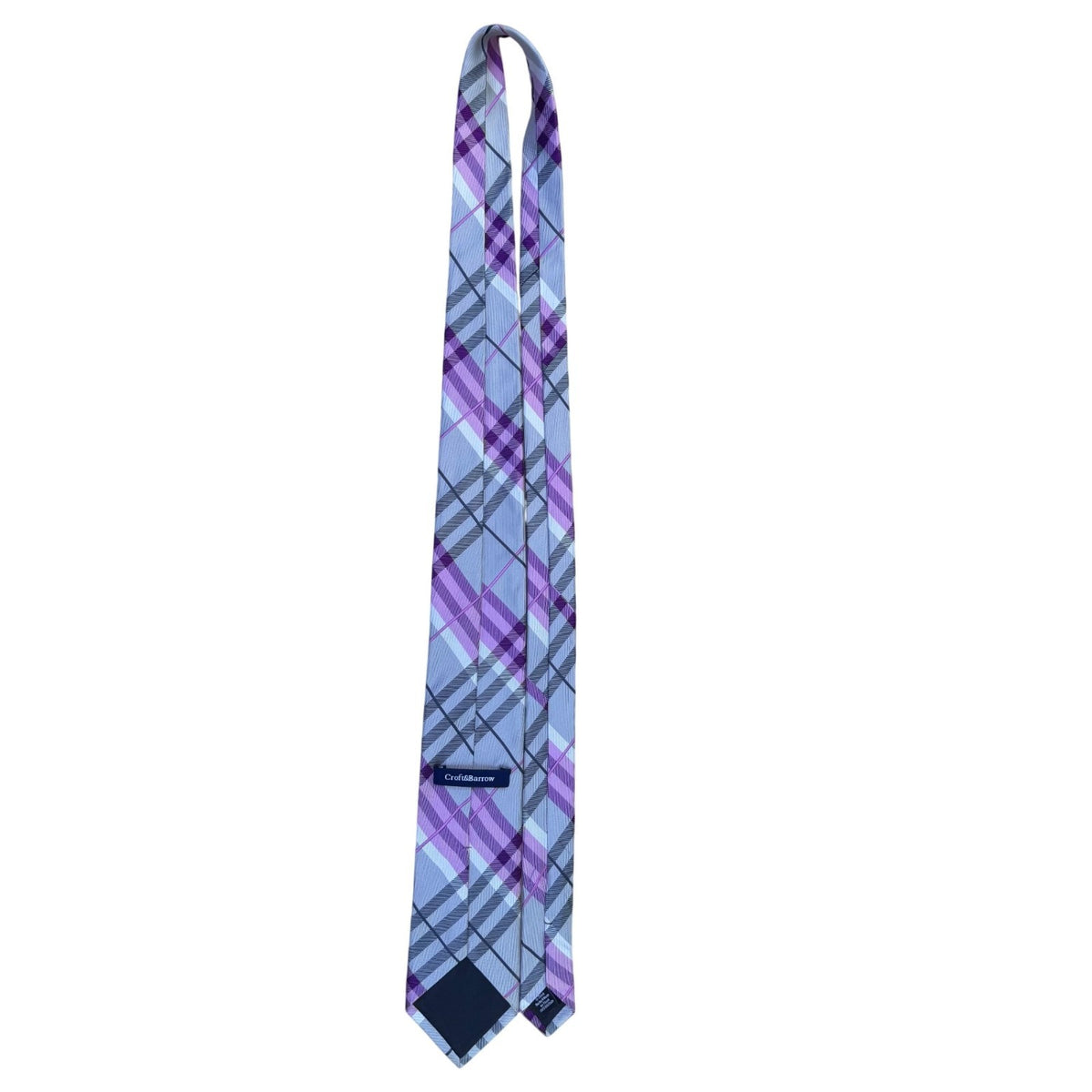 Croft & Barrow Mens Purple & Gray 100% Silk Plaid Tie Hand Made Business/Party