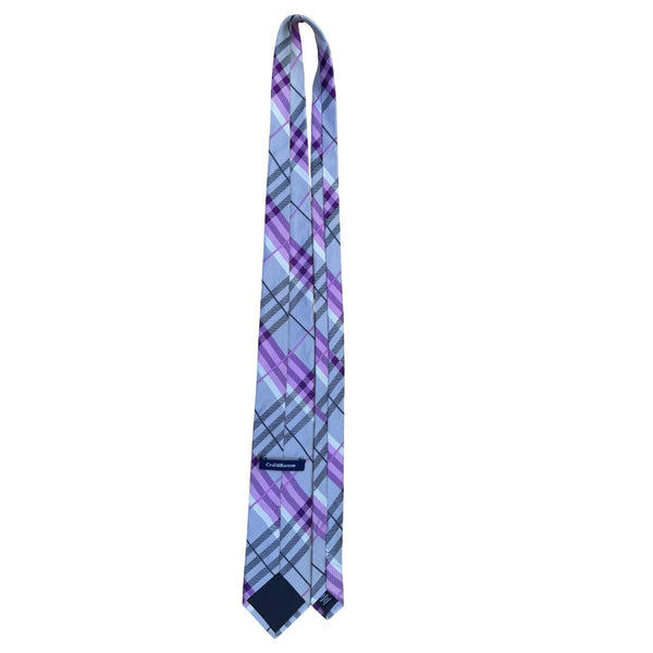 Croft & Barrow Mens Purple & Gray 100% Silk Plaid Tie Hand Made Business/Party