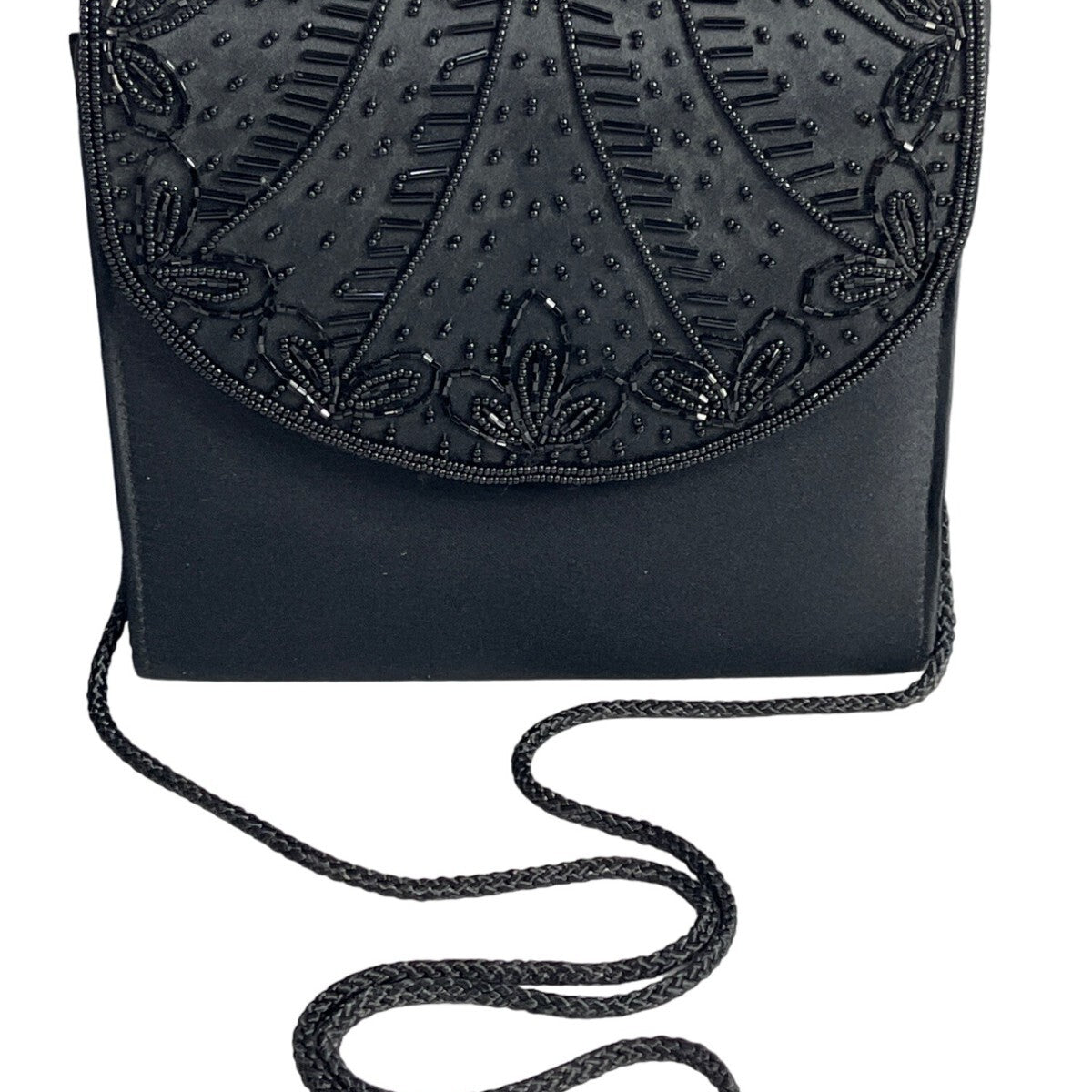 Vintage Women’s Black Flowery Detail Beaded Crossbody Evening Bag