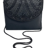 Vintage Women’s Black Flowery Detail Beaded Crossbody Evening Bag