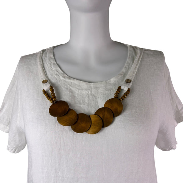 Made In Italy Womens White Linen Short Sleeve Midi Dress Pockets Relaxed Fit