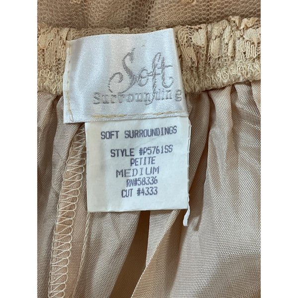 Soft Surroundings Women's Beige With Pink Lace Ribbon Long Skirt Sz M