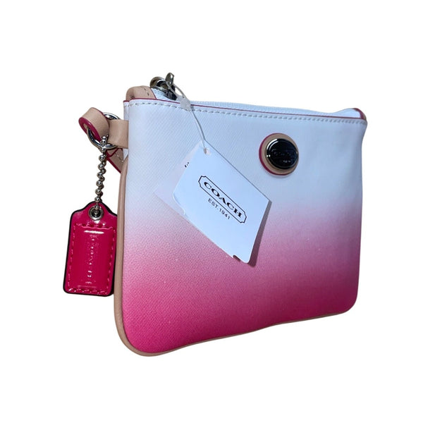 Coach Women’s Pink & White Ombré Leather With Key Lace Detail Wristlet Clutch