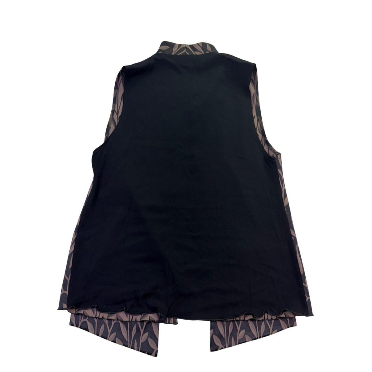 Ahnni Womens Black Taupe Leaf Print Open Front Vest With Tule Accent Size 1