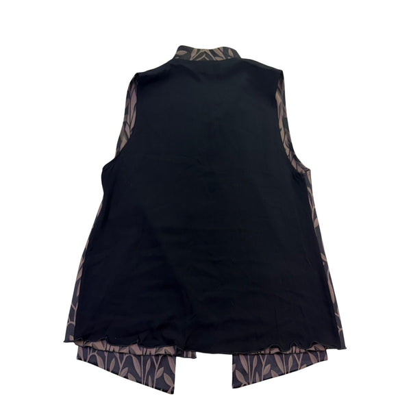 Ahnni Womens Black Taupe Leaf Print Open Front Vest With Tule Accent Size 1