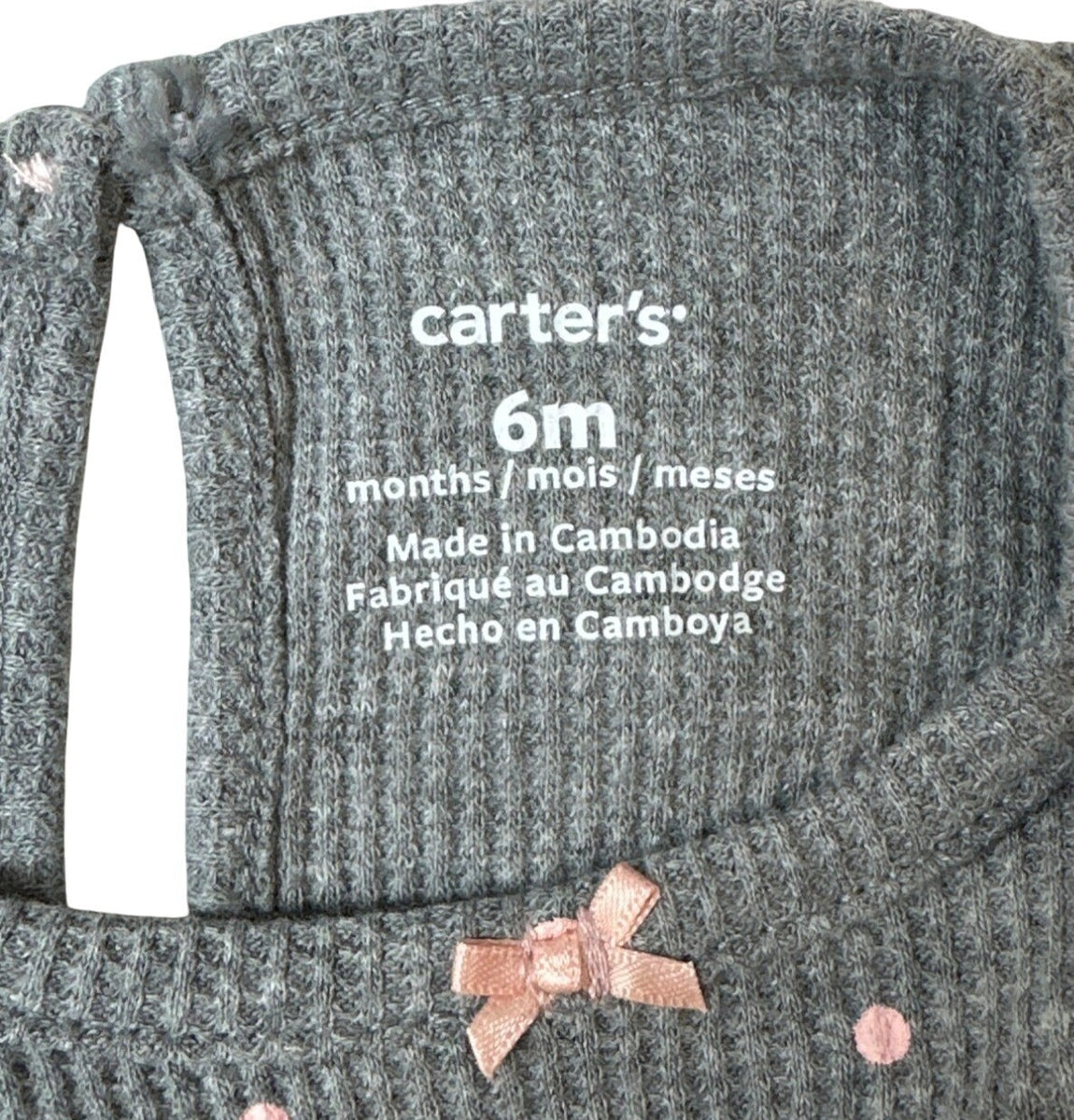 Carters Baby Girl 6M Long Sleeve Grey Bodysuit Pink Polka Dots - New