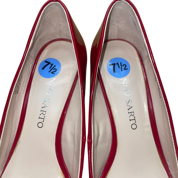 Franco Sarto Women’s Red Patent Peep Toe Wedge Slip-On Heels Size 7.5M