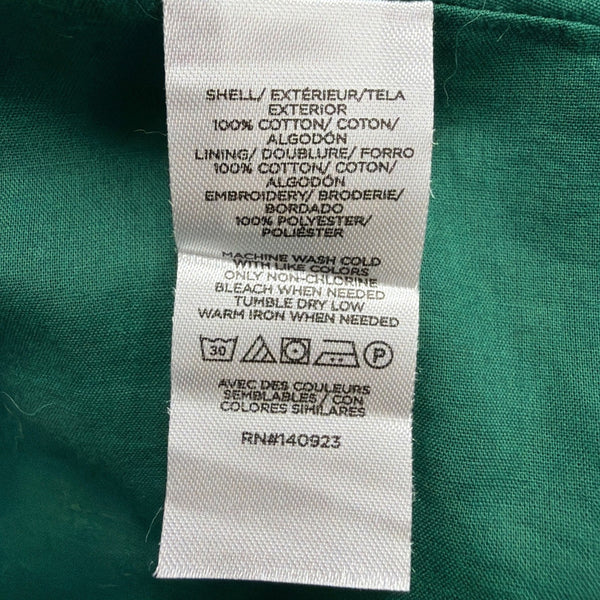 Loft Womens Green Cotton Short-Sleeve Embroidered Dress W/ Waist Tie Size L