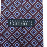 Perry Ellis Mens Burgundy & Blue 100% Silk Geometric Pattern Necktie