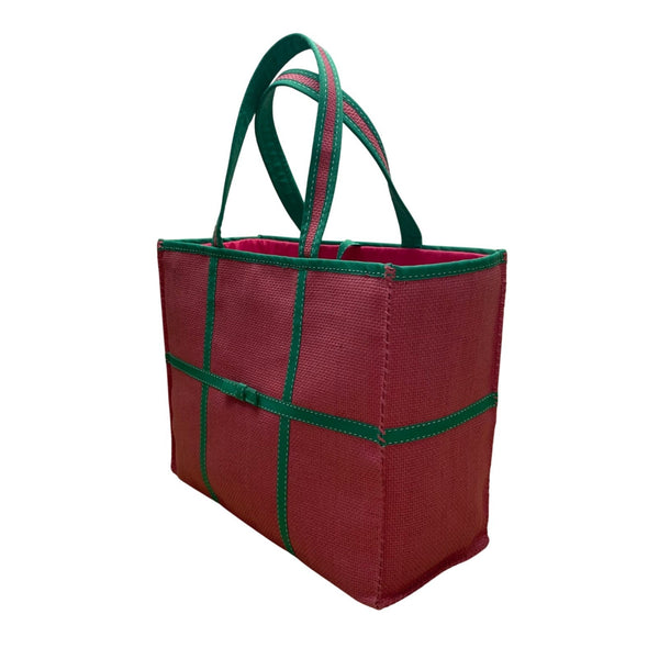 Ralph Lauren Women’s Red & Green Woven Linings Open Top Stitch Detailing Tote