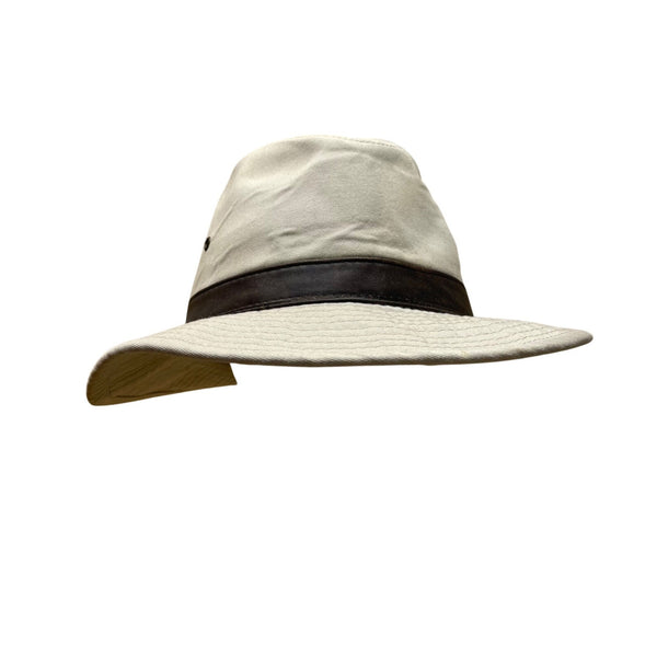 Duluth Trading Co Mens Khaki Safari Hat W/ Ventilation & Faux Leather Band M/L
