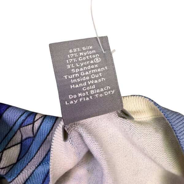 Ann Taylor Womens Blue Silk-Blend Abstract Button-Up Cardigan Size L